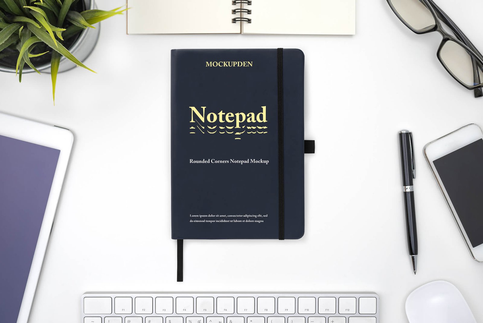 Free Rounded Corners Notepad Mockup PSD Template
