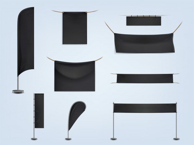 Set of black blank flags Mockup