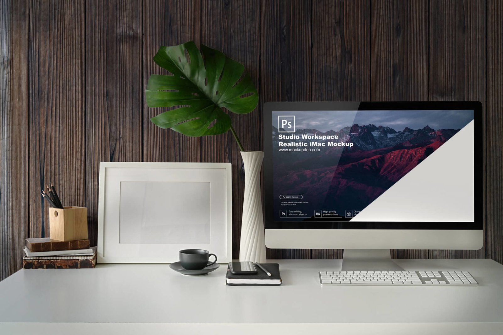 Studio Workspace Realistic iMac Mockup - Free Downalod