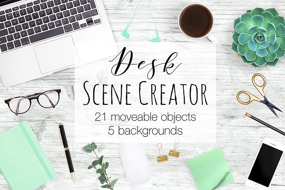 Top Desk Scene View Mockup: