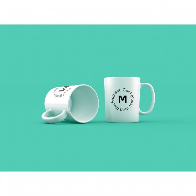 Two mugs and a green background PSD: