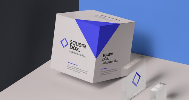 Violet Colored Cone Square Box Packaging Mockup PSD:
