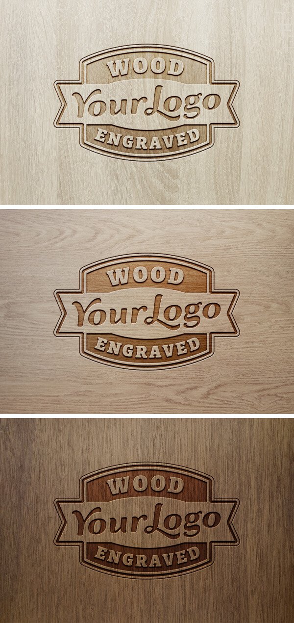 Wood Engraved 3D Logo Mockup