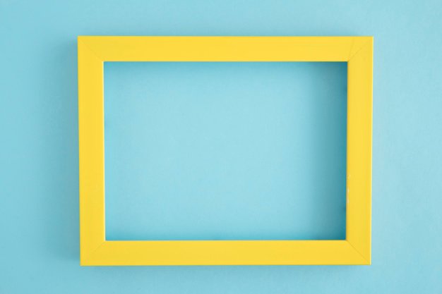 Yellow border frame on blue background PSD Mockup