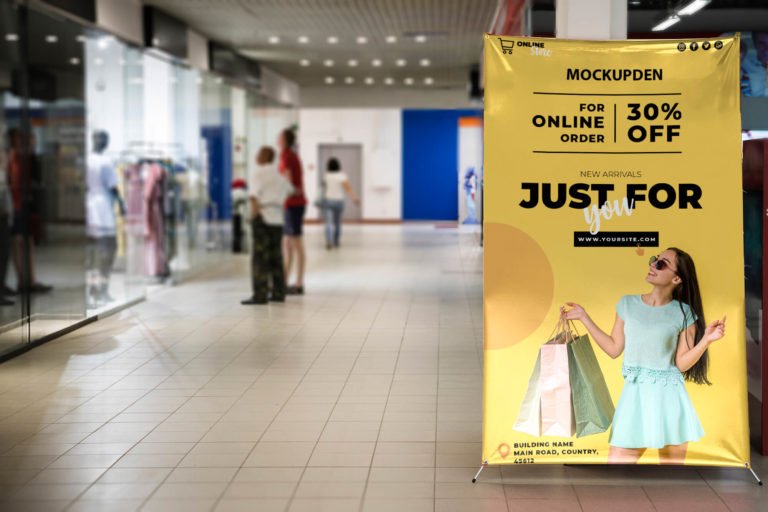 Free Mall Banner Mockup PSD Template