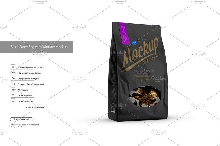 Black Paper Bag with Window Mockup