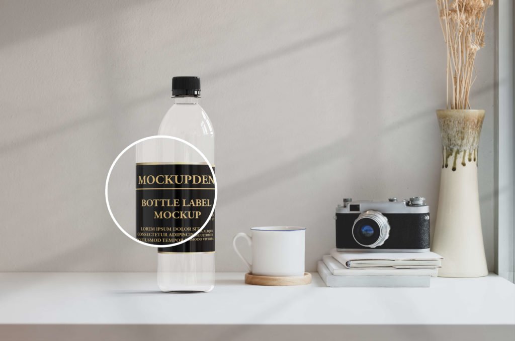 Close Up Of a Free Bottle Label Mockup PSD Template