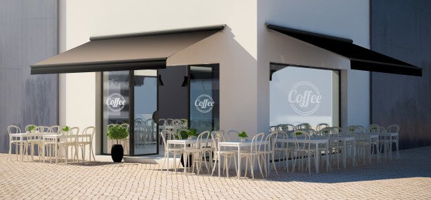 Cafe facade store with terrace view mockup Premium Photo (1)