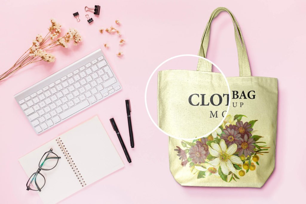 Close Up Of a Cloth bag mockup PSD Template