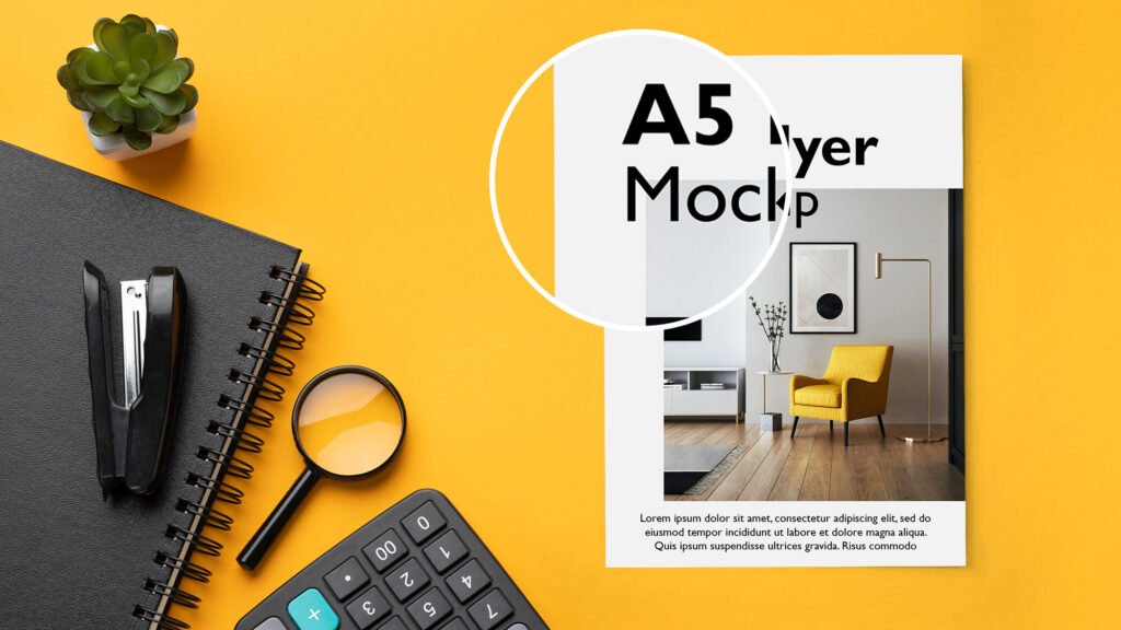 Close Up Of a Free A5 Flyer Mockup PSD Template
