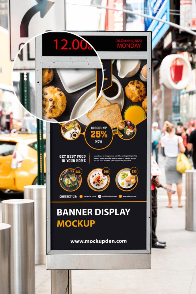 Close Up Of a Free Banner Display Mockup PSD Template