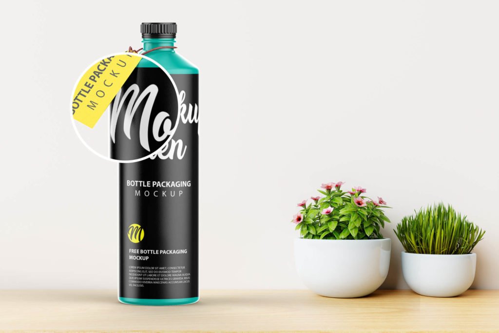 Close Up Of a Free Bottle Packaging Mockup PSD Template