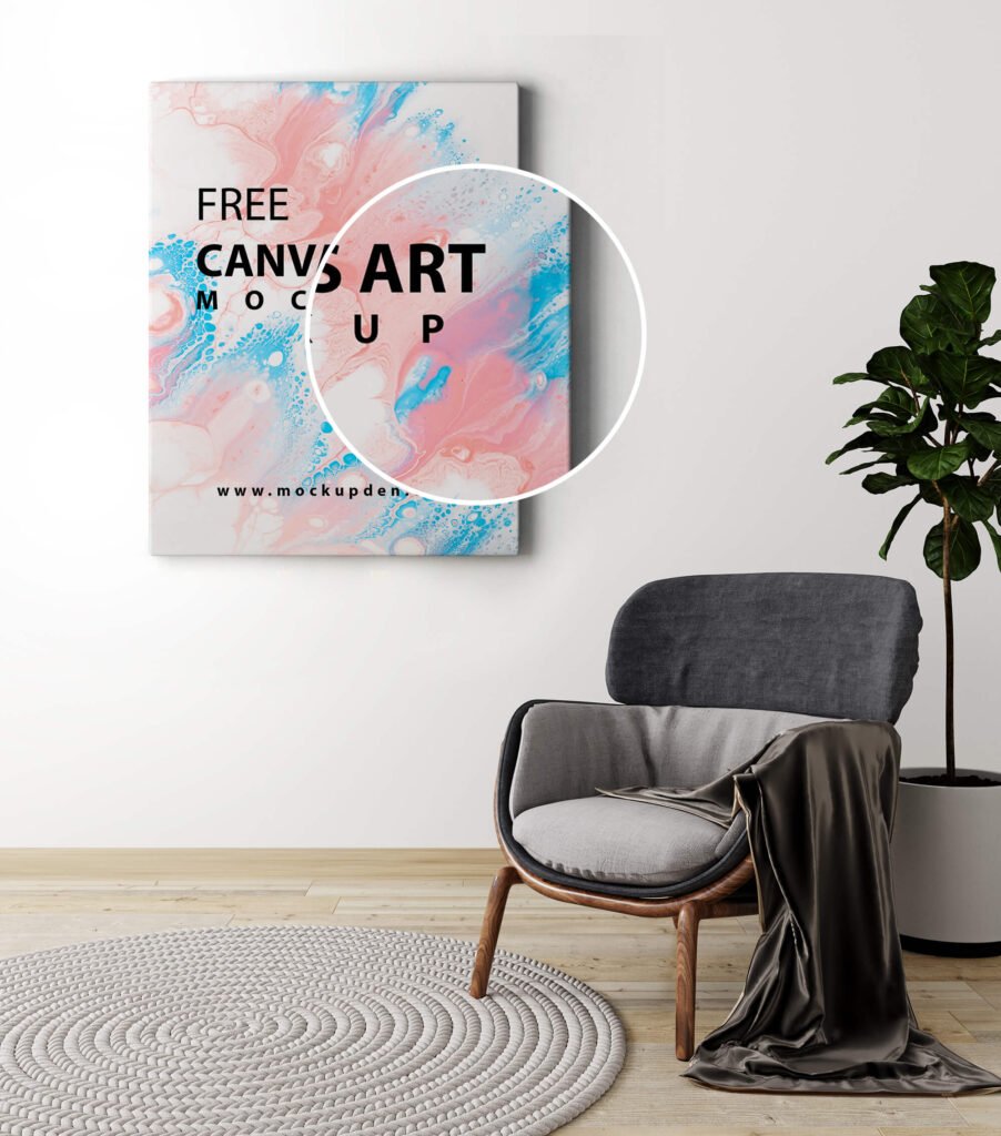 Close Up Of a Free Canvas Art Mockup PSD Template