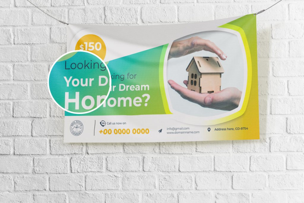 Close Up Of a Free Canvas Banner Mockup PSD Template