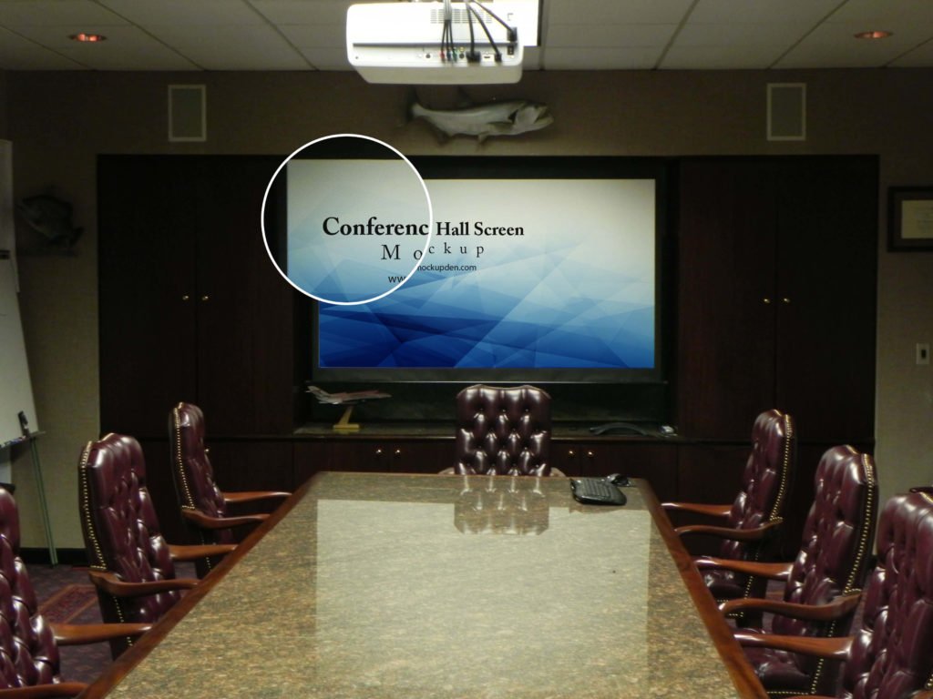 Close Up Of a Free Conference Hall Screen Mockup PSD Template