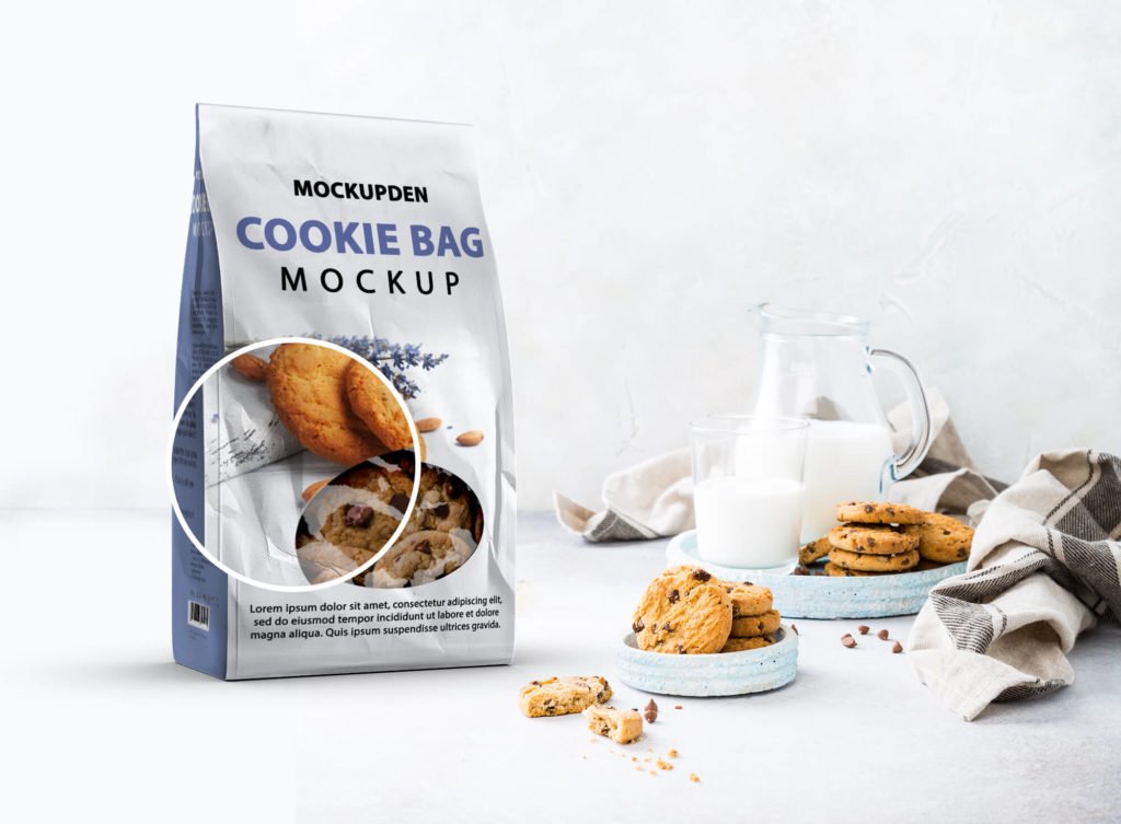 Close Up Of a Free Cookie Bag Mockup PSD Template