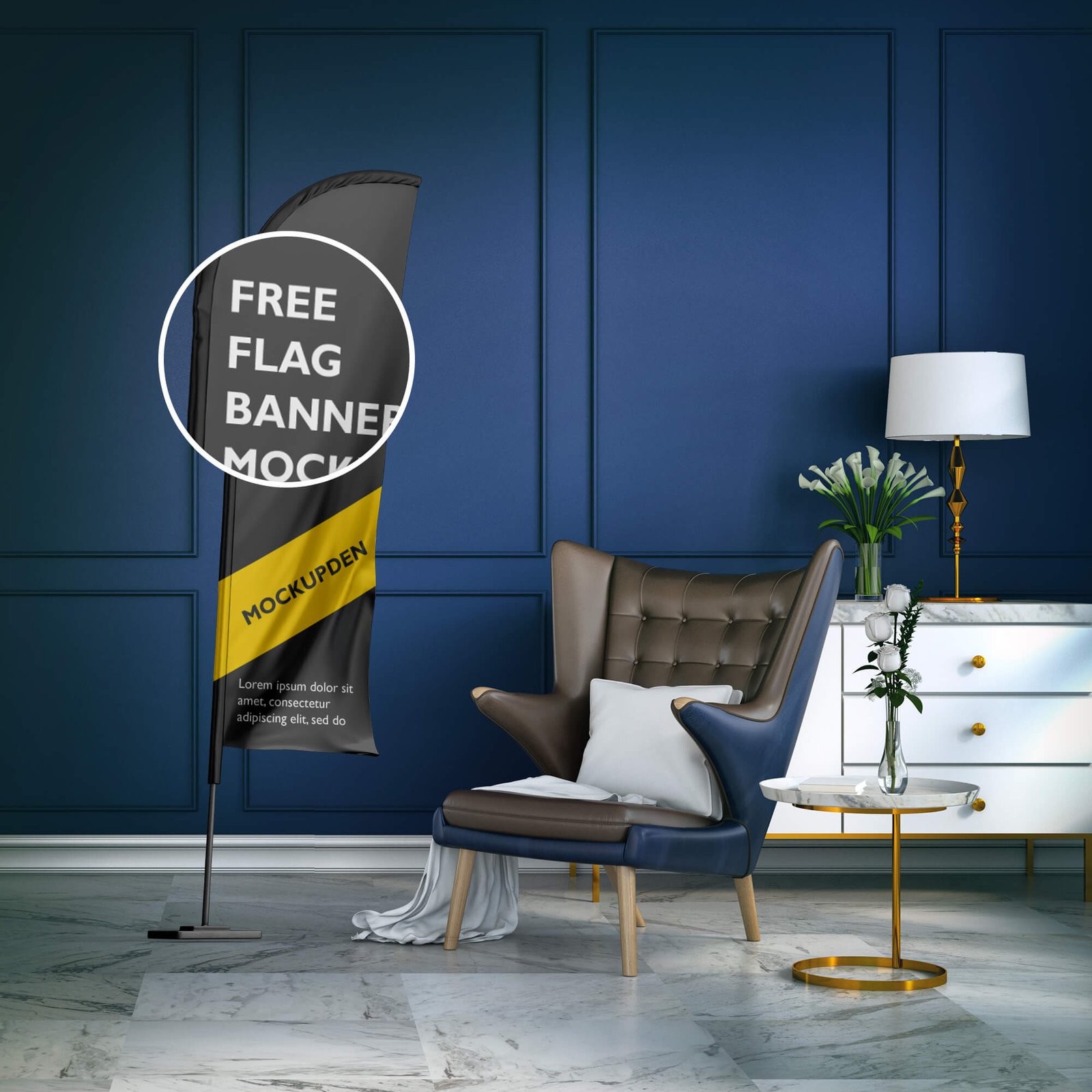 Download Free Flag Banner Mockup PSD Template - Mockup Den