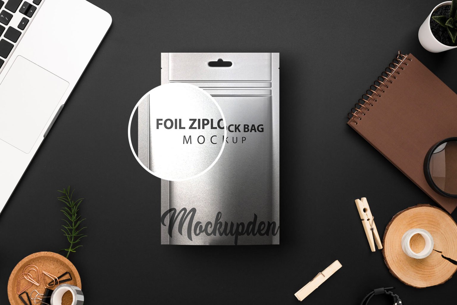 Download Free Foil Ziplock Bag MOckup PSD Template - Mockup Den