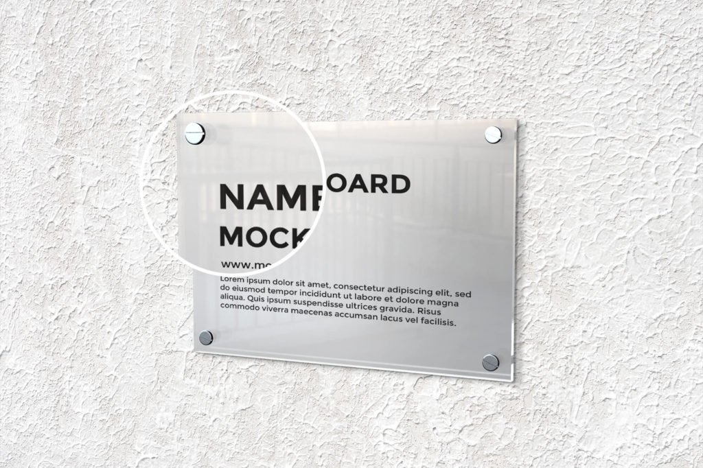 Close Up Of a Free Name Board Mockup PSD Template
