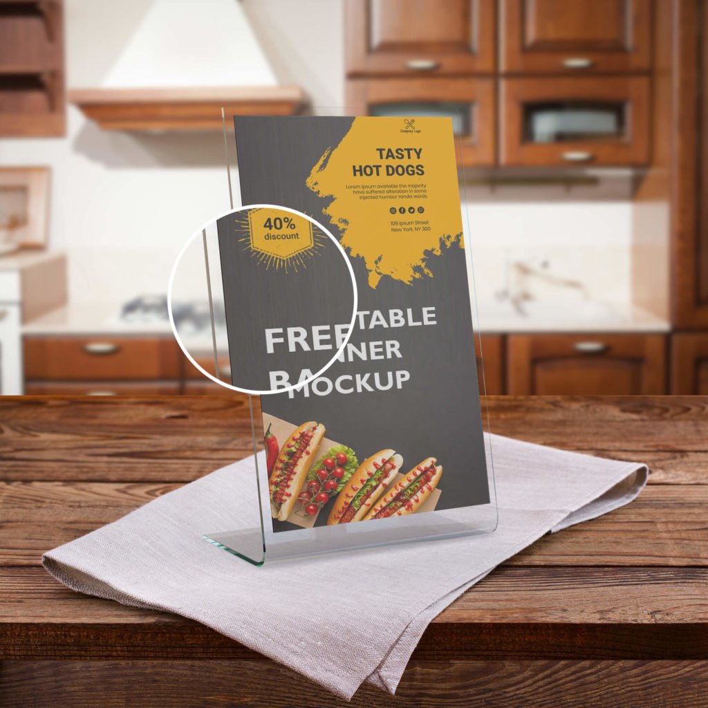 Close Up Of a Free Table Banner Mockup PSd Template