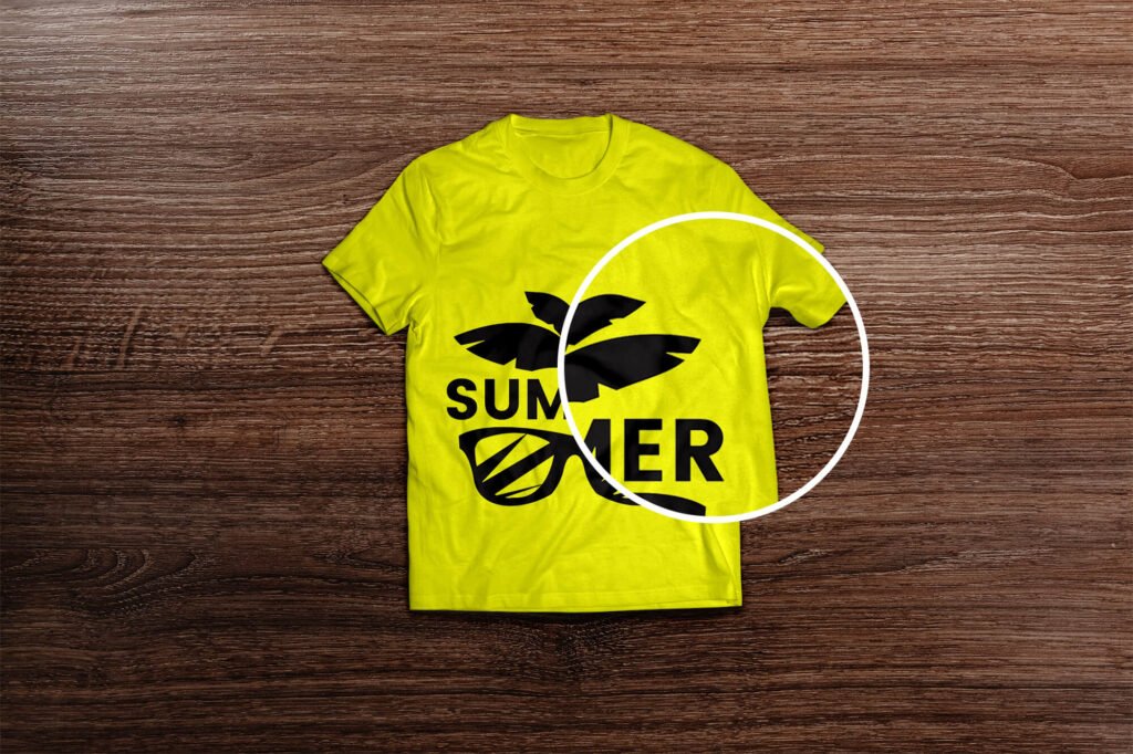 Close Up Of a Free Yellow T Shirt Mockup PSD Template