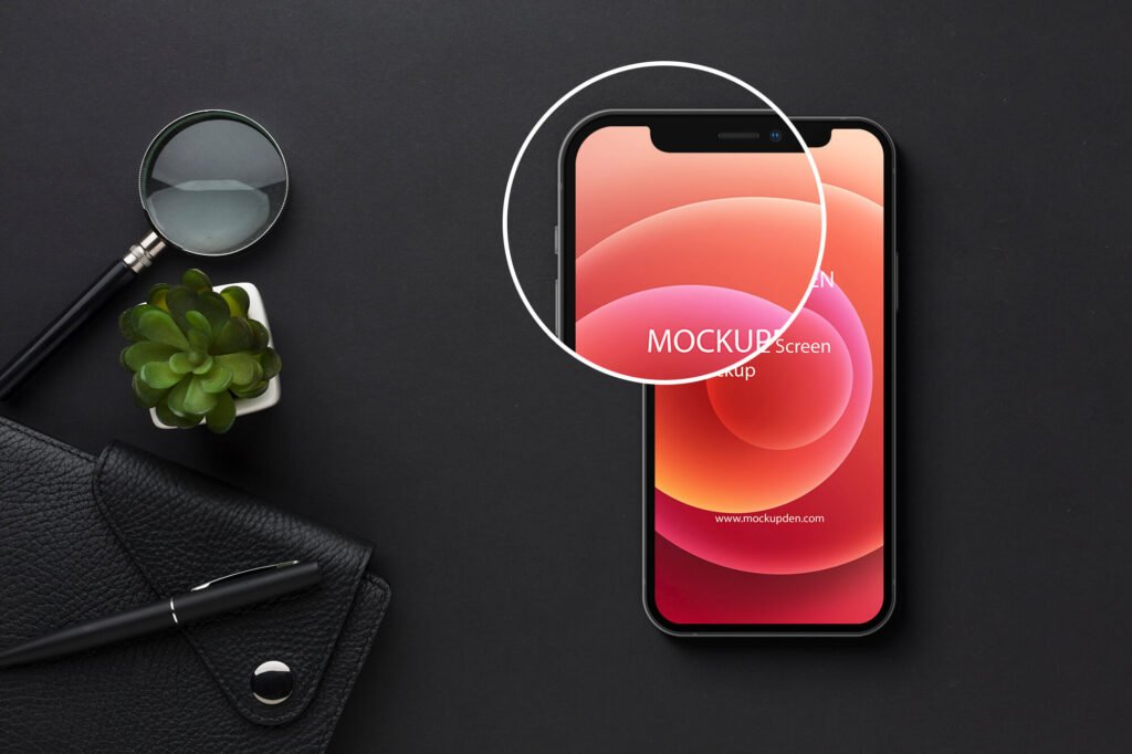 Close Up Of a Free iPhone12 Screen Mockup PSD Template