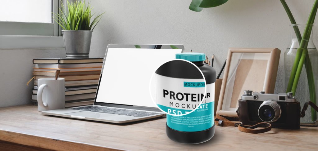 Close Up Of a Protein Jar Mockup Free PSD Template