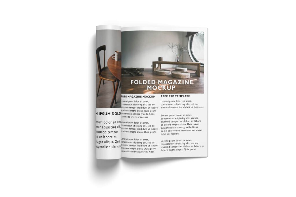 Design Free Folded Magazine Mockup PSD Template