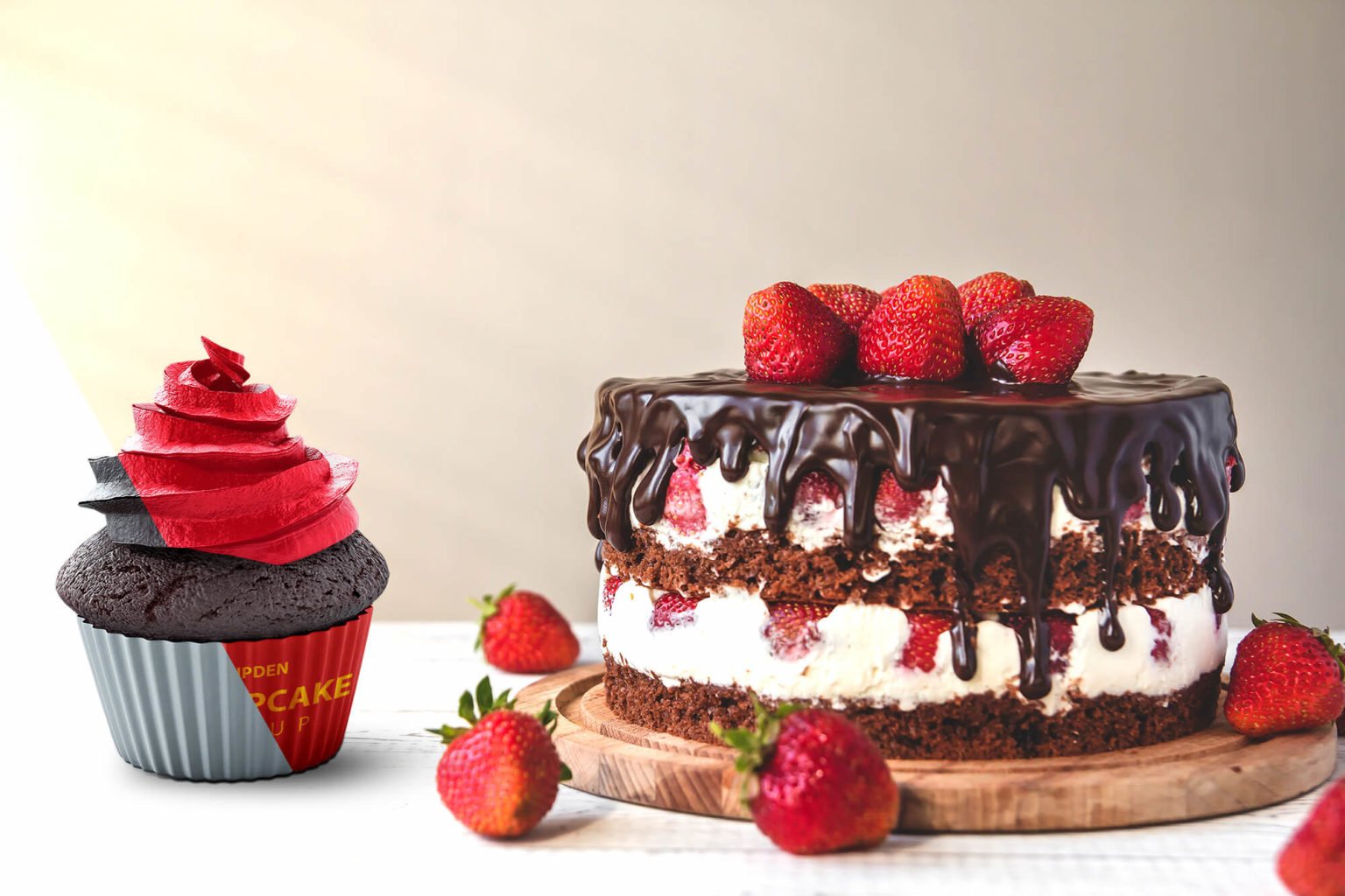 Download Free Strawberry Cupcake Mockup PSD Template - Mockup Den