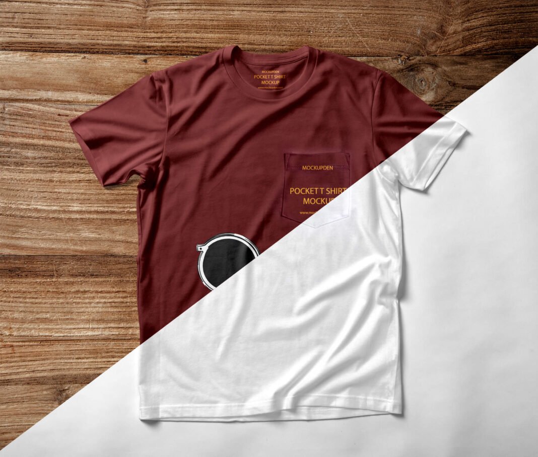 Download Free Pocket T Shirt Mockup PSD Template - Mockup Den