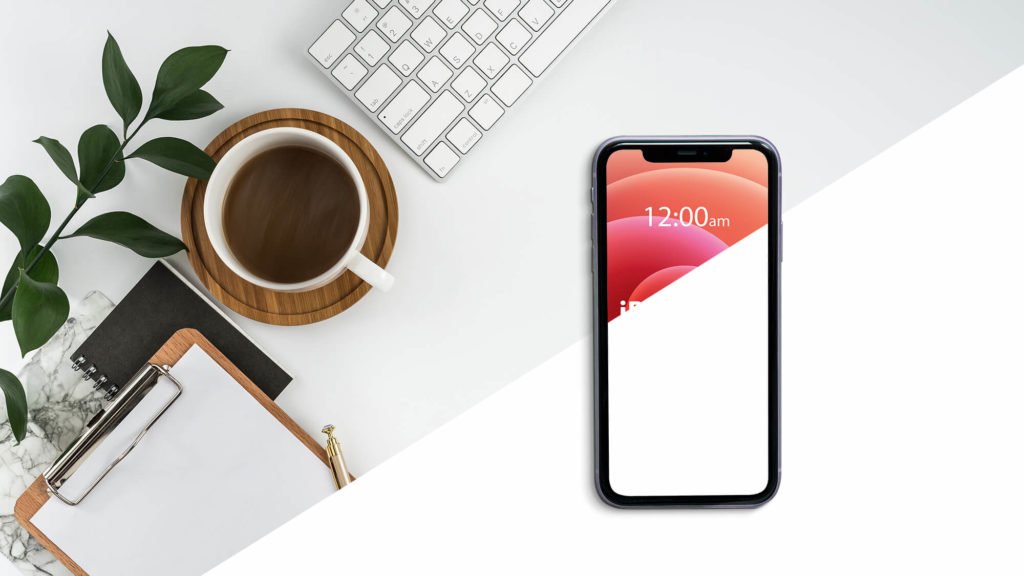 Editable Free iPhone 12 On Desk Mockup PSD Template