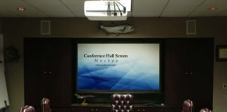Free Conference Hall Screen Mockup PSD Template