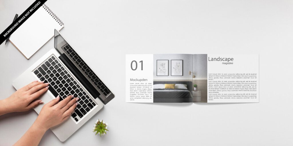 Download Free Landscape Magazine Mockup Vol 2 PSD Template- Mockupden