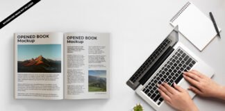 Free Opened Book Mockup PSD Template