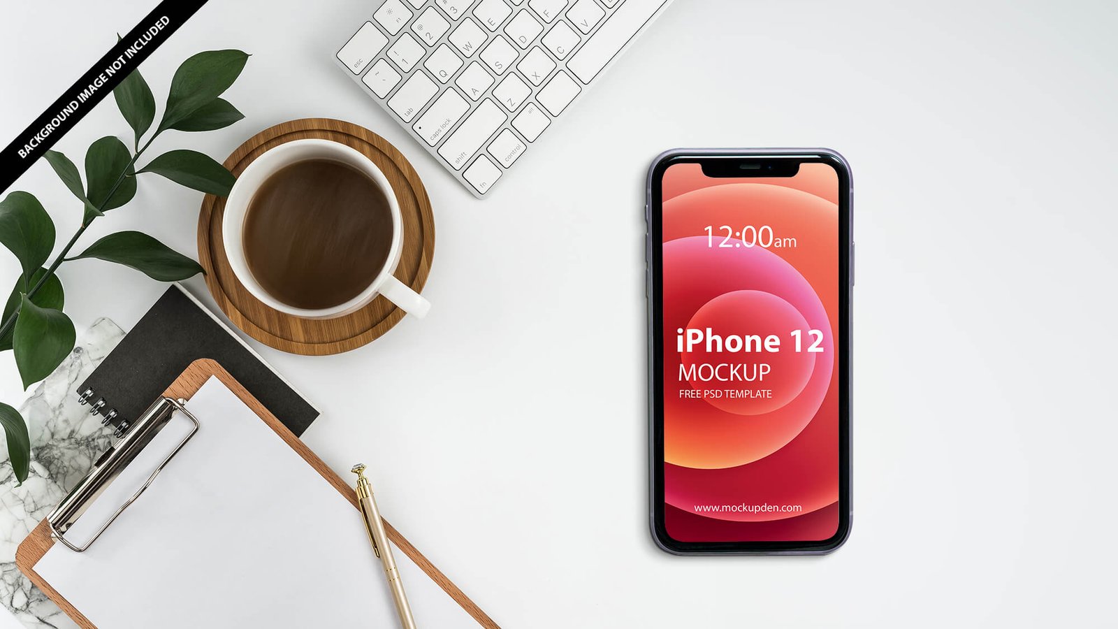 Download Free iPhone 12 On a Desk Mockup PSD Template - Mockup Den