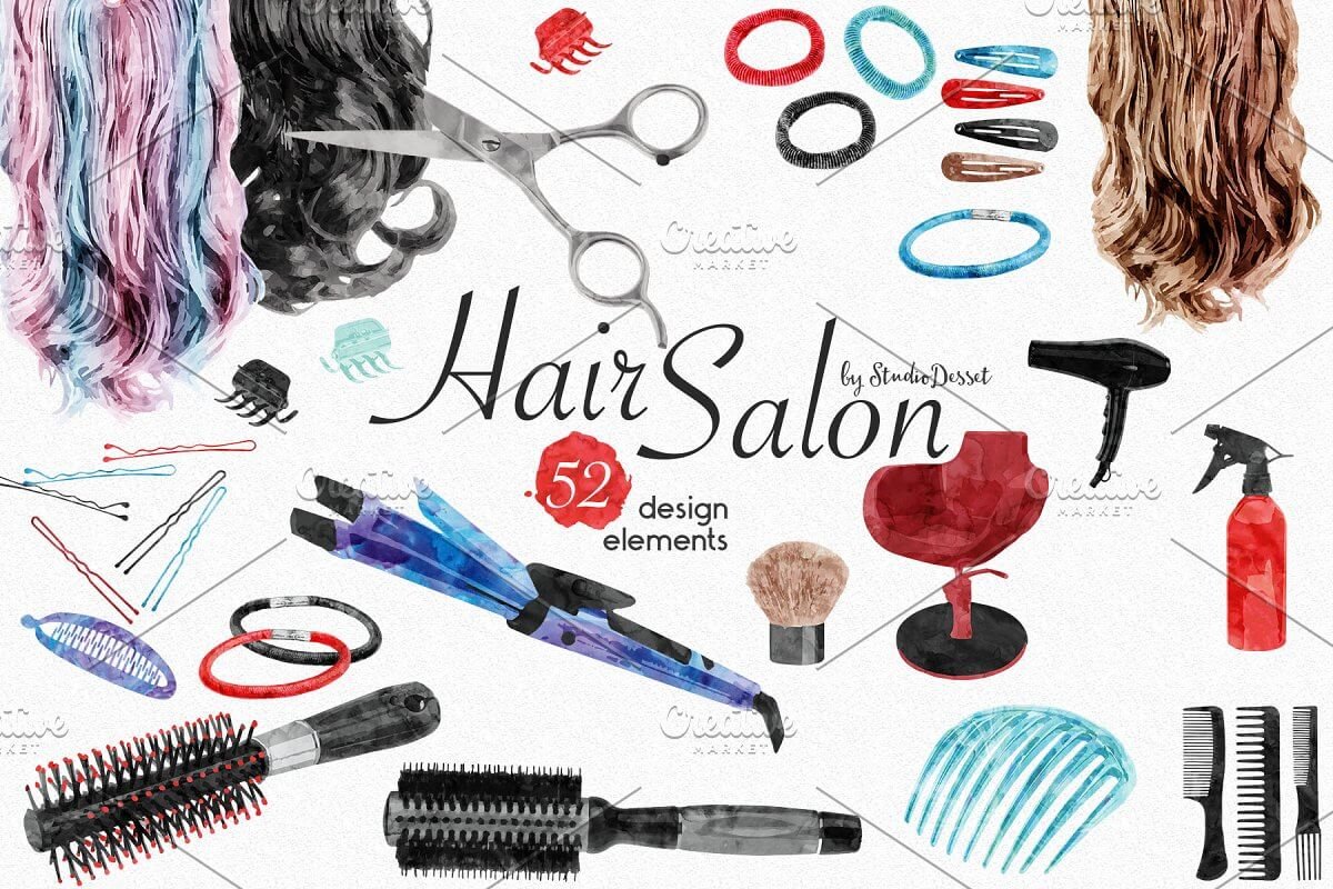 Hair Salon - Watercolor Elements (1)