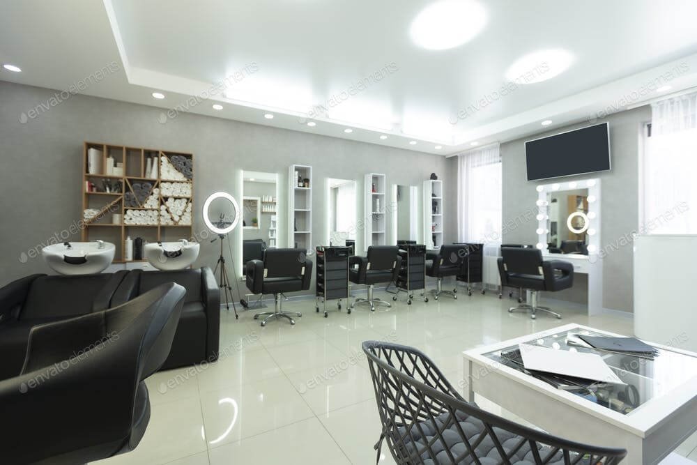 Interior of hair salon with barber armchair (1)