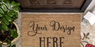 Mockup of coir doormat in a house hall Premium Psd