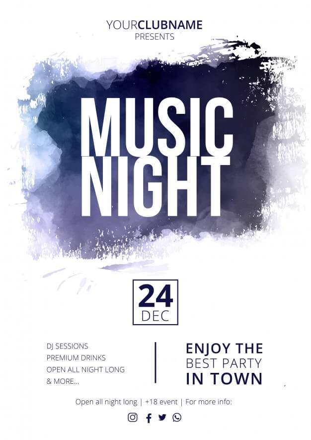 Modern music night poster with abstract splash Free Vector