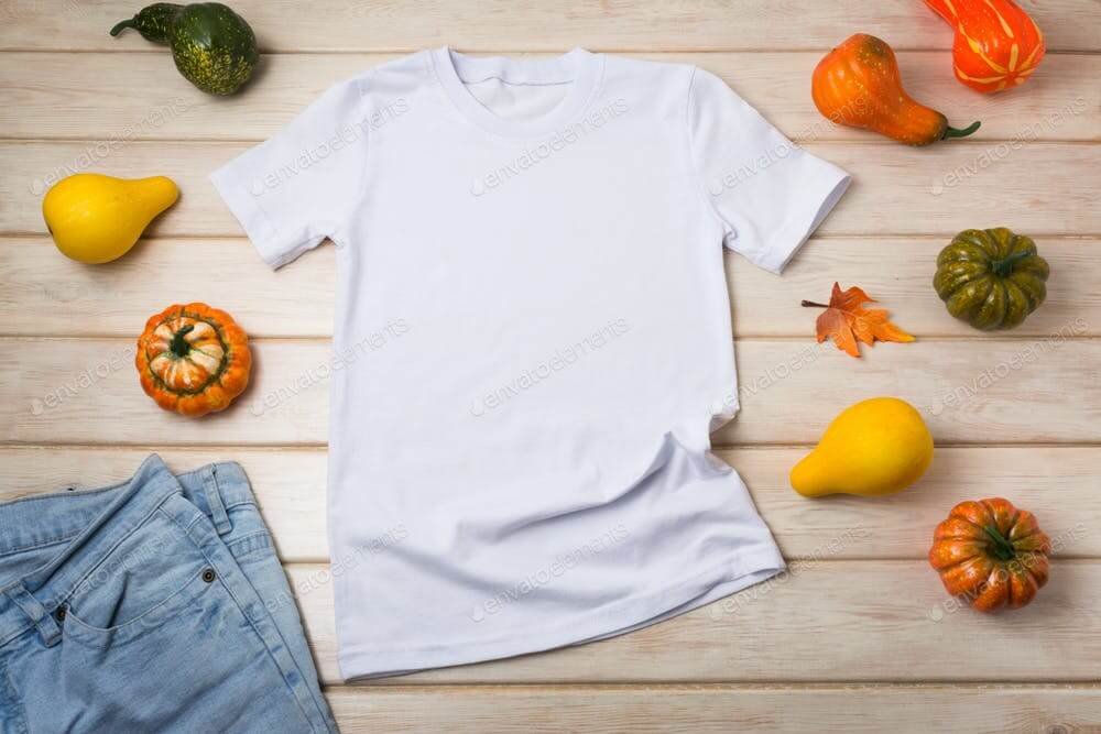 Placeit – Unisex T-shirt mockup with pumpkins (1)