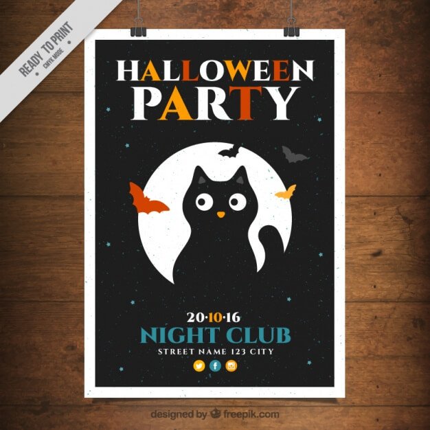 Poster template with a black cat Free Vector