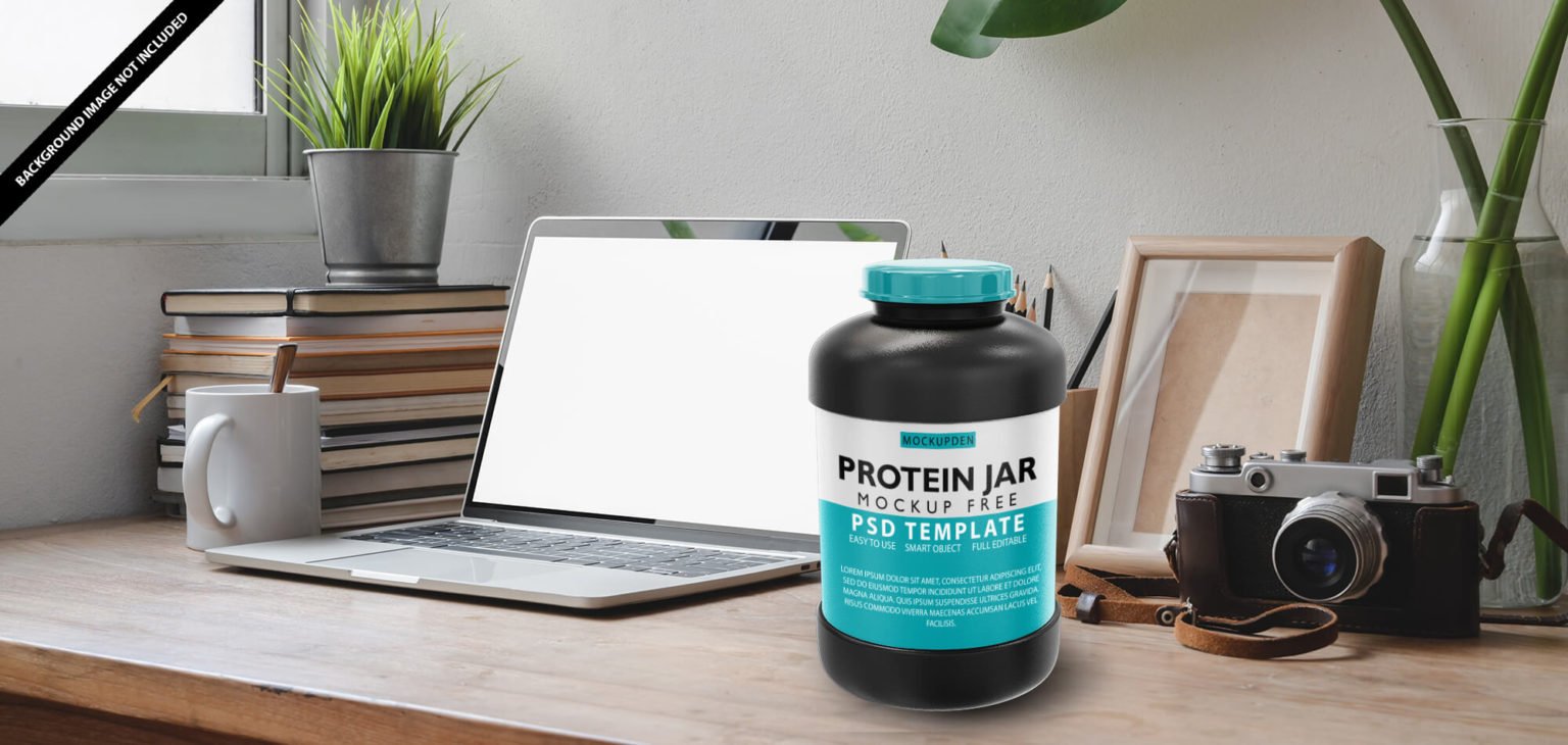 Download Free Protein Jar Mockup Free PSD Template - Mockup Den