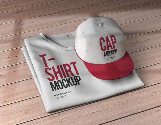 Sport cap and folded t-shirt mockup Premium Psd (1)