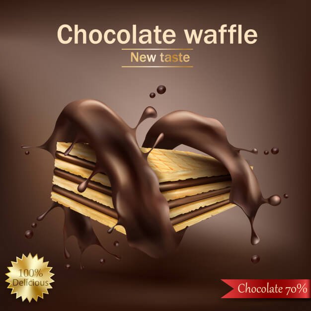 Waffle with chocolate filling wrapped in spiral melted chocolate Free Vector