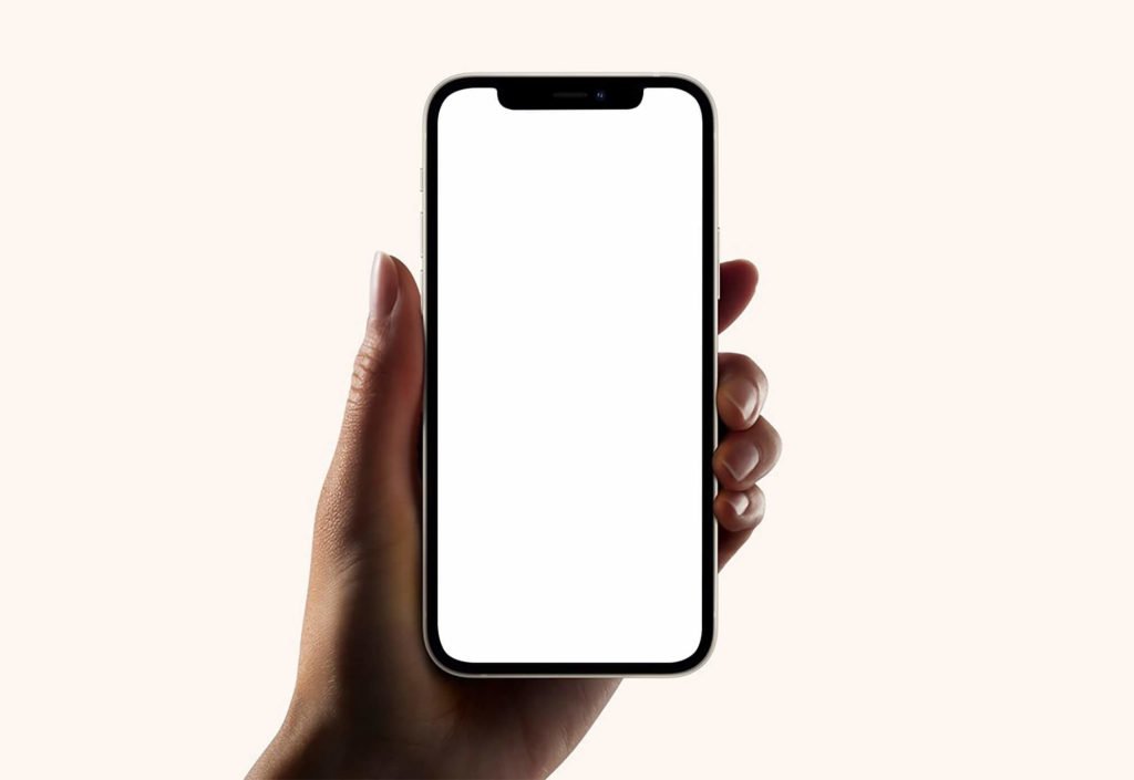 White iPhone 12 In Hand Mockup PSD Template