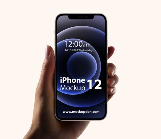 iPhone 12 In Hand Mockup PSD Template