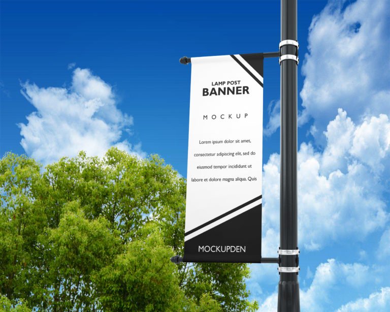 Free Lamppost Banner Mockup PSD Template