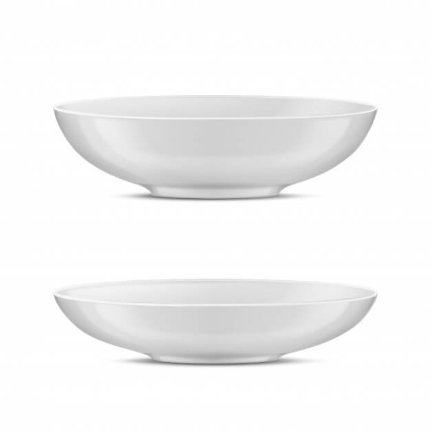 3d realistic white porcelain tableware, glass dishes for different food. Free Vector (1)