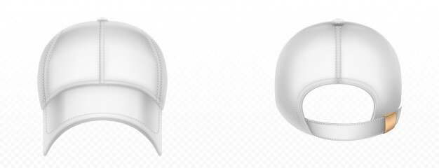 Baseball cap front and back view. vector realistic mockup of blank white hat with stitches, visor and snap on peak. sport uniform cap for protection head of sun isolated Free Vector (1)
