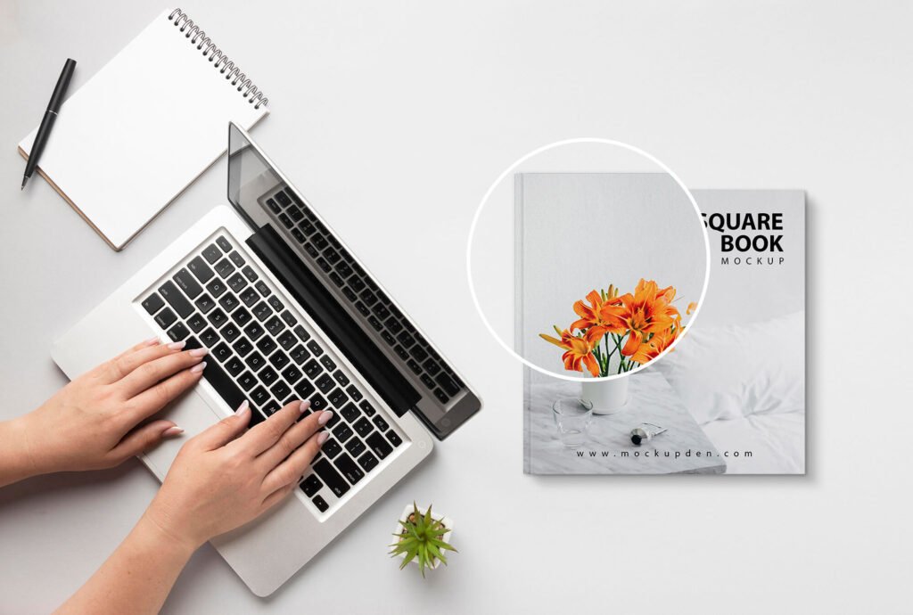 Close Up OF a Free Square Book Mockup PSD Template